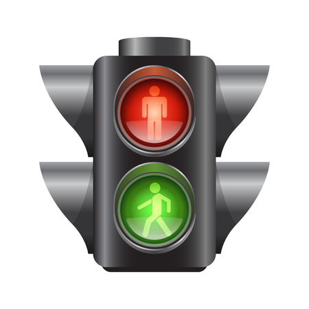 Realistic traffic lights for pedestrians, red and green signal, vector illustration isolated on white backgroundのイラスト素材