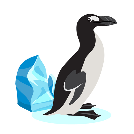 Cute great auk icon, black polar bird isolated on white background, extinct species, vector illustrationのイラスト素材