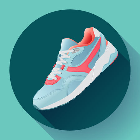 fitness sneakers shoes for training running shoe flat design with long shadow. Fitness appのイラスト素材