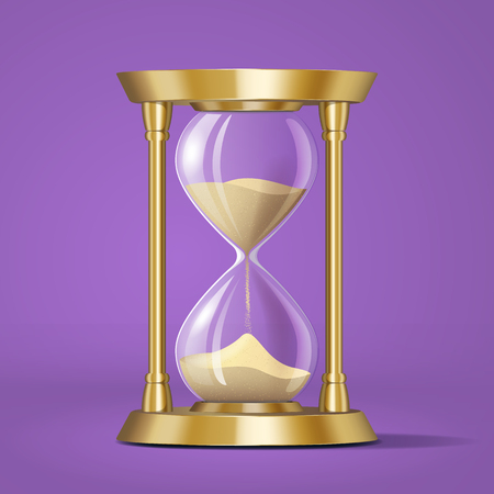 Icon realistic golden bright hourglass, watch with running sand inside, isolated, simple, elegant timer, clock. Symbol of deadline, runaway time, end of life, time line. Vector illustrationのイラスト素材