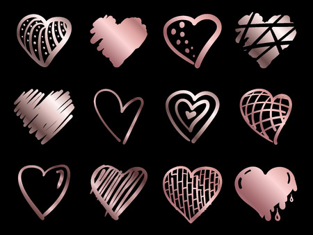 Hand drawn rose gold gradient hearts vector. Design elements for Valentine s dayのイラスト素材