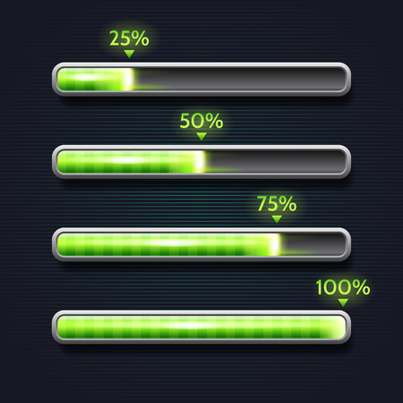 Green progress bar, loading, template for app interface, indicator, vector illustrationのイラスト素材