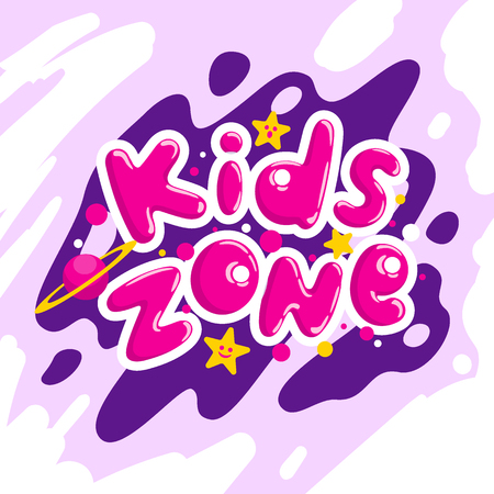Kids zone vector cartoon logo. Colorful bubble letters for children playroom decoration. Inscription isolated on backgroundのイラスト素材