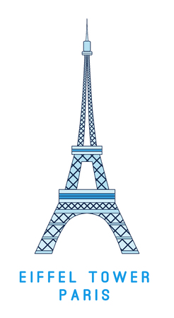 Line art, Eiffel tower, Paris symbol, European showplace, famous building, vector illustration in flat styleのイラスト素材