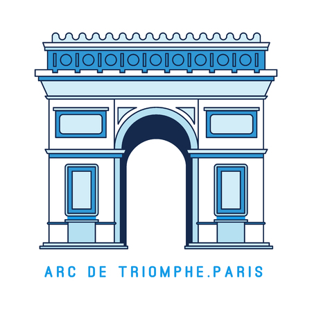 Line art Triumphal Arch, Arc de Triomphe, Paris, European famous monument, vector illustration in flat styleのイラスト素材