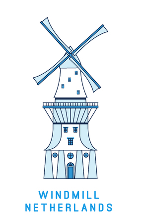 Line art windmill isolated on white background, Netherlands symbol, vector illustration in flat styleのイラスト素材