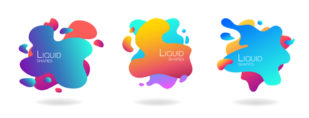 Set of abstract flowing liquid elements, colorful forms, dynamic geometric shapes, gradient waves, vector illustrationのイラスト素材