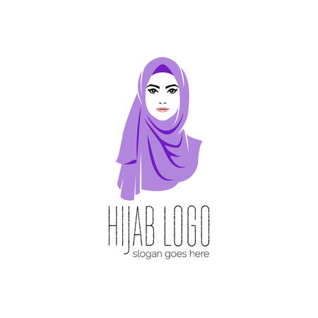 Beautiful woman wearing colorful hijab icon,   isolated on white background, Muslim veil, vector illustrationのイラスト素材