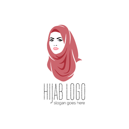 Beautiful woman wearing colorful hijab icon,  isolated on white background, Muslim veil, vector illustrationのイラスト素材