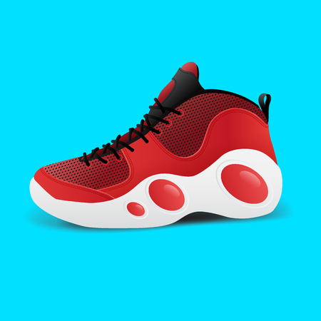 Realistic sport basketball shoe for training and fitness isolated on color background, trendy sneakers, vector illustrationのイラスト素材