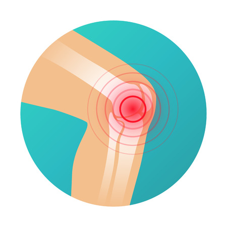 Joint pain, knee pain icon with red circle pain marker vector illustrationのイラスト素材