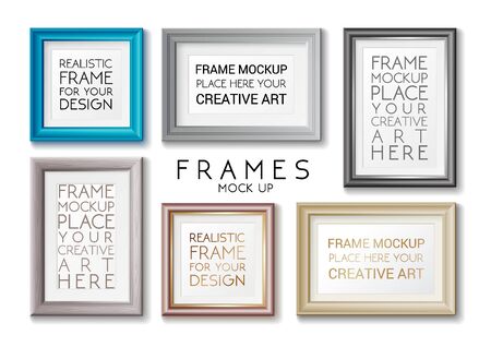 Realistic rectangular gold and blue frames set, template with text Place here your creative artのイラスト素材