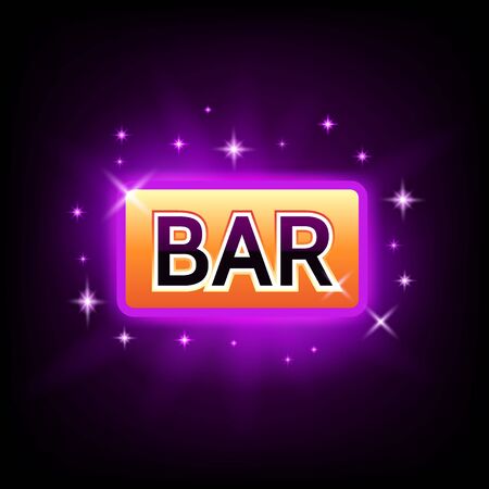 BAR slot icon with sparkles for online casino or mobile phone game, vector illustration on dark purple backgroundのイラスト素材