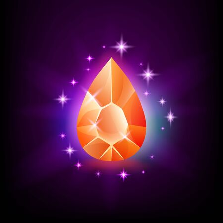 Pear orange shining gemstone with magical glow and stars on dark background vector illustrationのイラスト素材