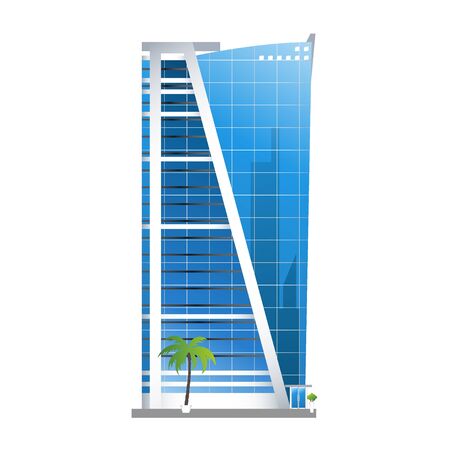 Modern hotel building, skyscrapers towers with palm trees icon isolated on white background, vector illustrationのイラスト素材