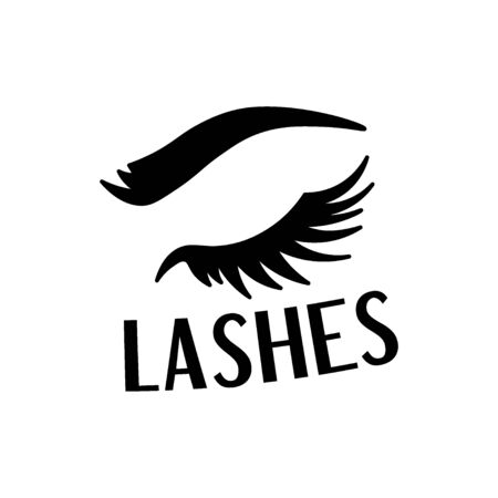 Beautiful black lashes and eyebrow fashion sticker with text, trendy patch badge, vector illustration isolatedのイラスト素材
