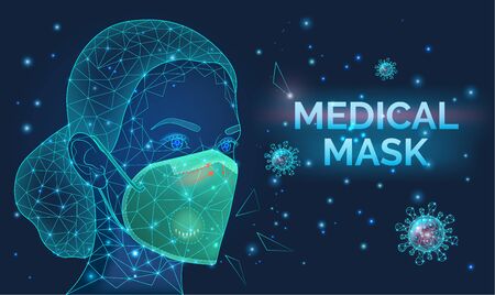 Woman wearing respirator, protective medical face mask, respiratory disease prevention, air pollution, vector illustrationのイラスト素材