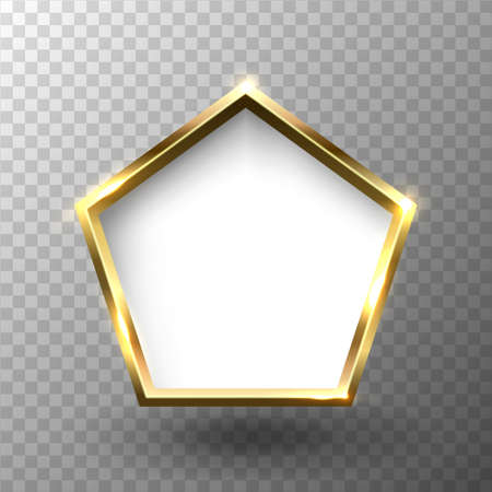 Abstract shiny golden pentagon frame with white empty space for text, on transparent background, vector illustrationのイラスト素材