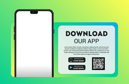 Download page of the mobile app mock up. Empty screen smartphone for you app. Download buttons. Vector illustration.のイラスト素材