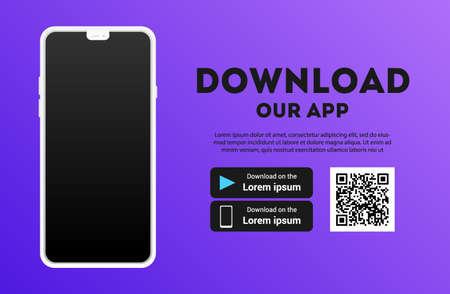 Download page of the mobile app mock up. Empty screen smartphone for you app. Download buttons. Vector illustration.のイラスト素材