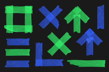 Blue and green adhesive tape set on black background.のイラスト素材