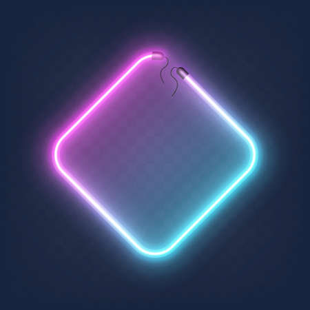 Realistic glowing shape neon rhombus frame isolated on transparent background. Shining and glowing neon effect with wires.のイラスト素材