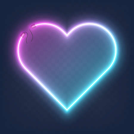 Realistic glowing shape neon heart frame isolated on transparent background. Shining and glowing neon effect with wires.のイラスト素材