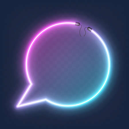 Realistic glowing shape neon quote frame isolated on transparent background. Shining and glowing neon effect with wires, Vector illustrationのイラスト素材