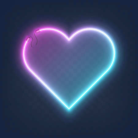 Realistic glowing shape neon heart frame isolated on transparent background. Shining and glowing neon effect with wires, Vector illustrationのイラスト素材