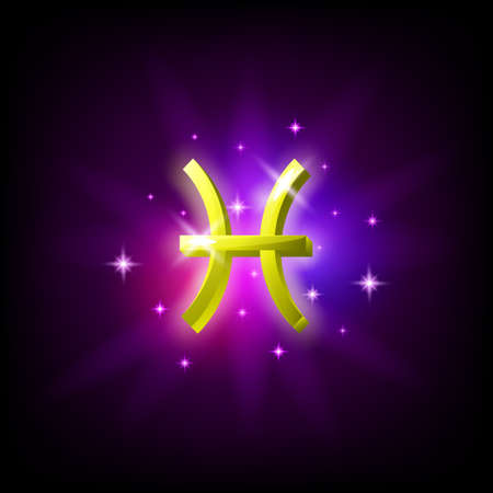 pisces zodiac constellation icon in space style on dark background with galaxy and stars. Zodiac sign of water Vector Illustrationのイラスト素材