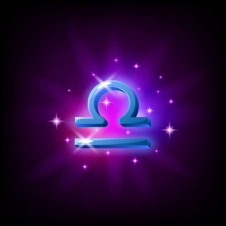 Libra Constellation icon in space style on dark background with galaxy and stars. Zodiac sign of air Vector Illustrationのイラスト素材