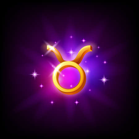 Taurus Constellation icon in space style on dark background with galaxy and stars. Zodiac sign of fire Vector Illustrationのイラスト素材