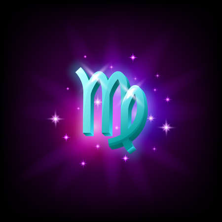 Virgo Constellation icon in space style on dark background with galaxy and stars. Zodiac sign of fire Vector Illustrationのイラスト素材