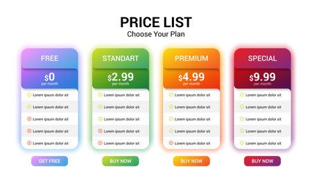 Vector pricing plan banners infographic template. Marketing presentation slide. Business labels concept infographics. 4 options, parts, steps, processesのイラスト素材