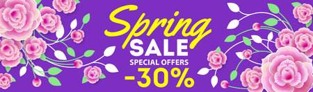 Spring sale banner, special offer, advertising with pink flowersのイラスト素材