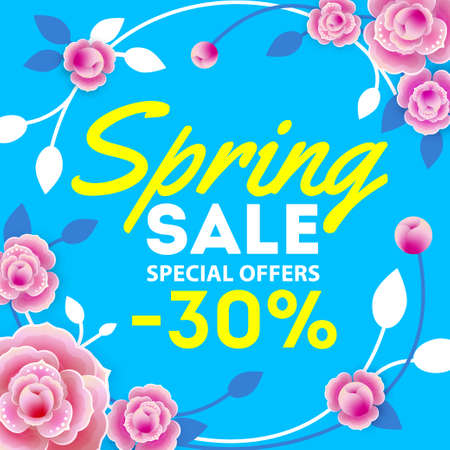 Spring sale banner, special offer, advertising with pink flowersのイラスト素材