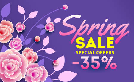Spring sale banner, special offer, advertising with pink flowersのイラスト素材