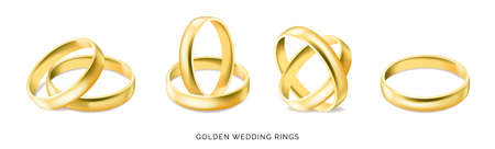 Set of gold engagement rings isolated on white backgroundのイラスト素材