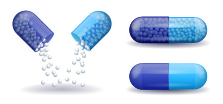 Blue full medical capsules pill capsule with filling vectorのイラスト素材
