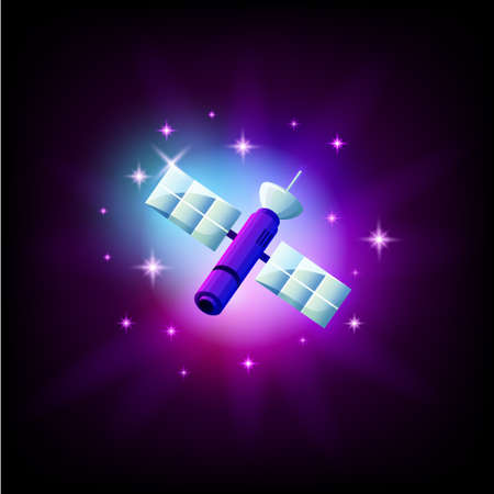 space satellite in dark space vector icon illustration.のイラスト素材
