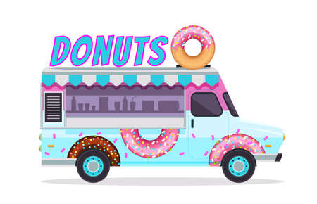 Blue Donuts Food truck icon isolated on whiteのイラスト素材