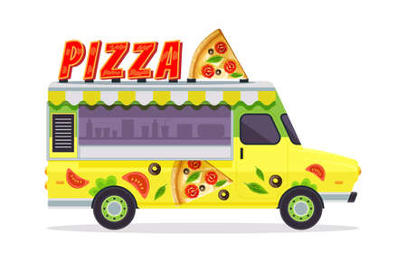 Pizza Food truck icon isolated on whiteのイラスト素材