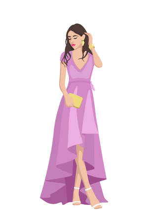 Women on high heels dressed in stylish trendy clothes - female fashion illustrationのイラスト素材