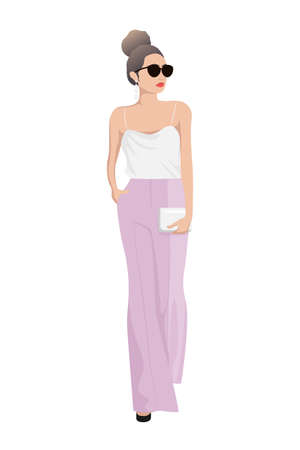 Women on high heels dressed in stylish trendy clothes - female fashion illustrationのイラスト素材