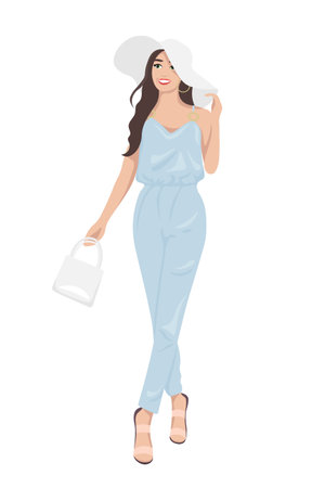 Women on high heels dressed in stylish trendy clothes - female fashion illustrationのイラスト素材
