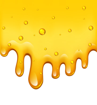 Realistic golden dripping honey on white background, vector illustrationのイラスト素材