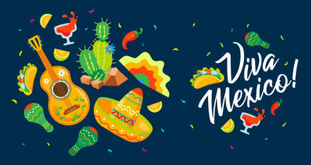 Viva Mexico - traditional mexican holiday phrase vector bannerのイラスト素材
