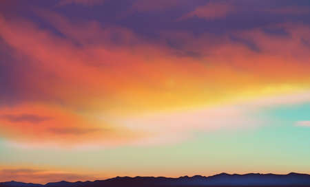 Horizontal wide sunset clouds mountain landscape blurred background, vectorのイラスト素材