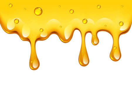 Realistic golden dripping honey border isolated on white background, vector illustration.のイラスト素材