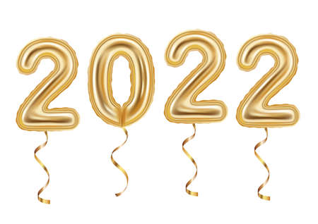 Realistic golden balloons decoration 2022 happy new year, vectorのイラスト素材